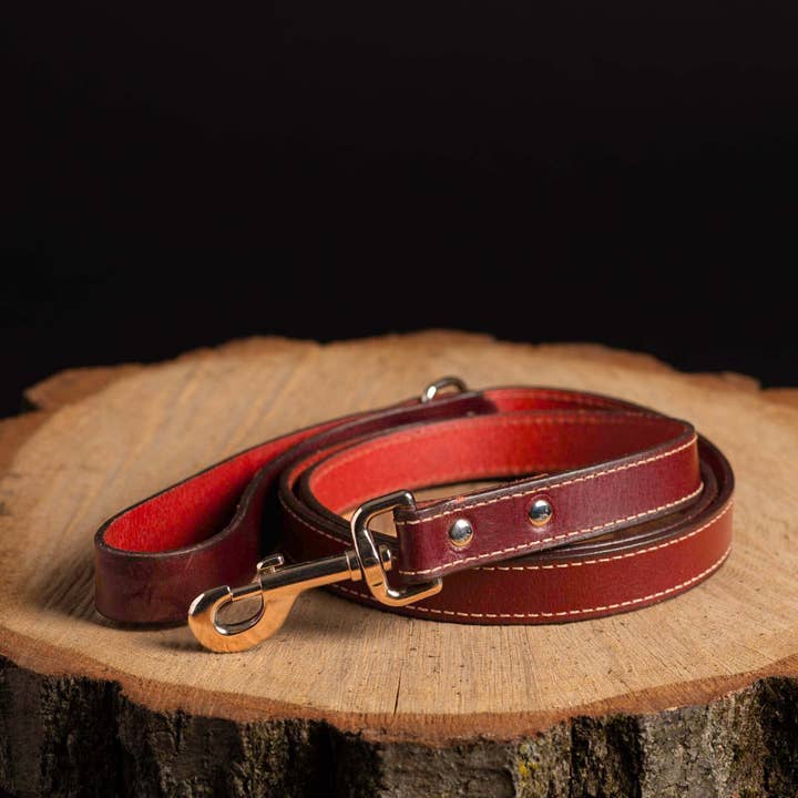 NAB LEATHER - Wholesale Pet leash – Dog - Brown Stitched Leather Dog Leash 60'' - Made in Canada3