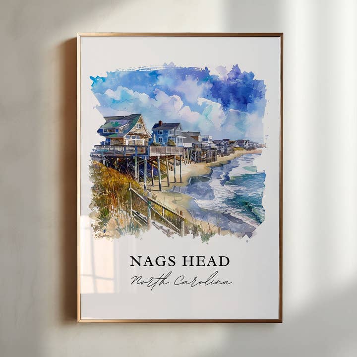 Nags Head Vægkunst, Nags Head NC Print, OBX Akvarel, Nags Head Outer Banks Gave, Rejseplakat, Indflyttergave for engroshandel hos Premium Travel Art