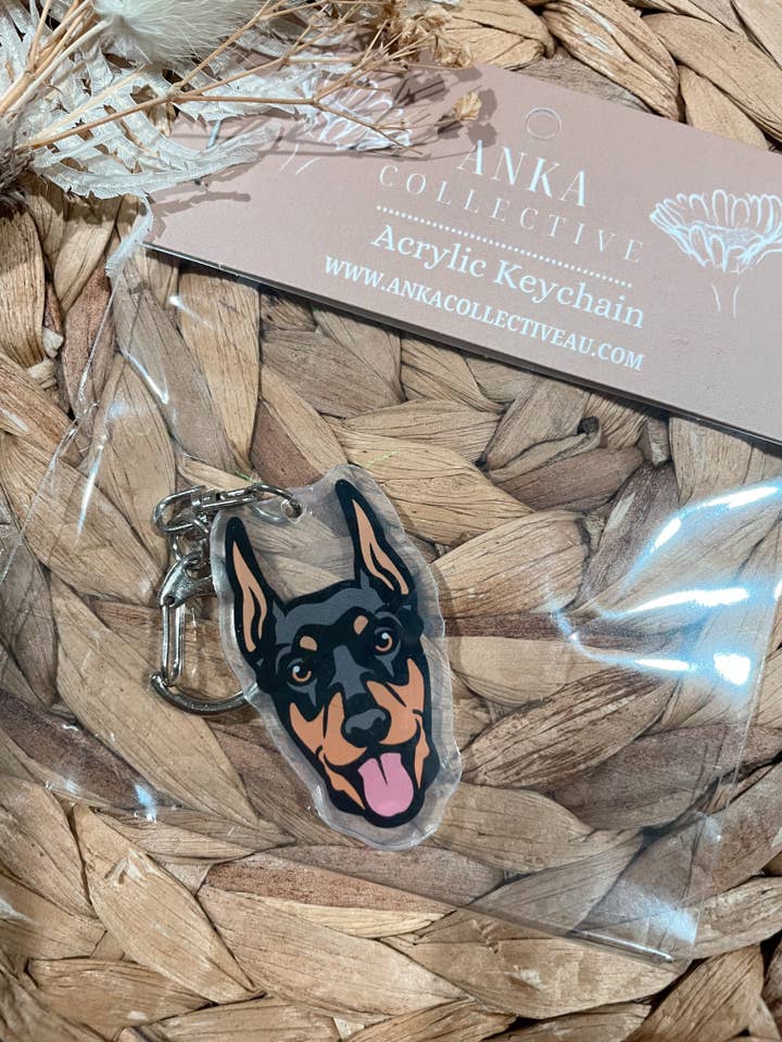 Doberman Ears up Dog Keychain for wholesale by Pooch Lab Co