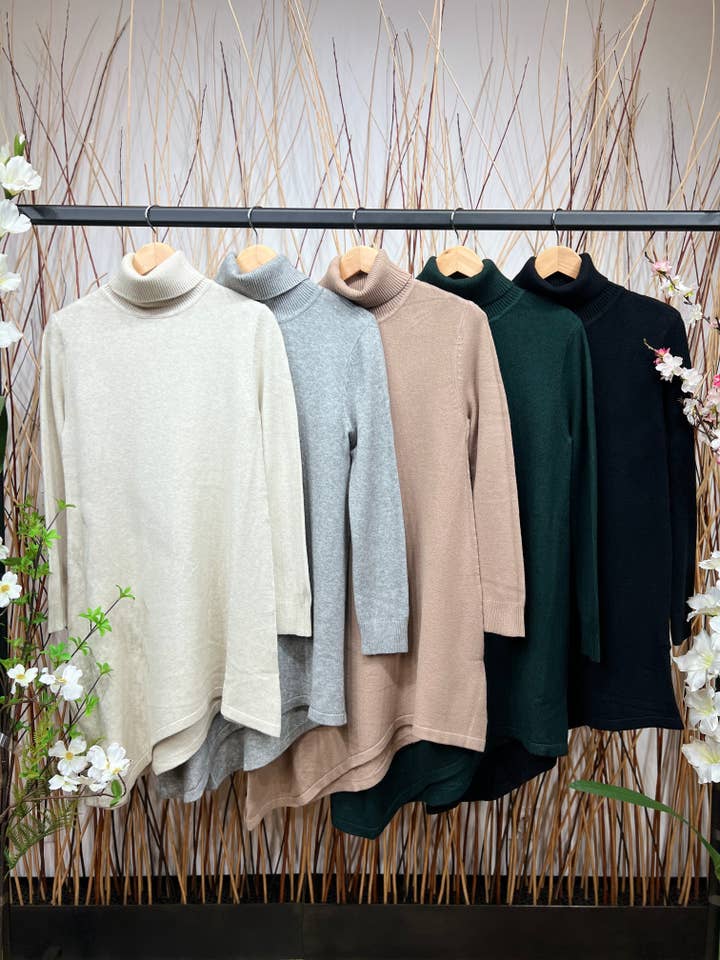 L'Emotion - Wholesale Tunic Sweater - Women's - Asymmetric Cut Turtleneck Tunic Sweater16