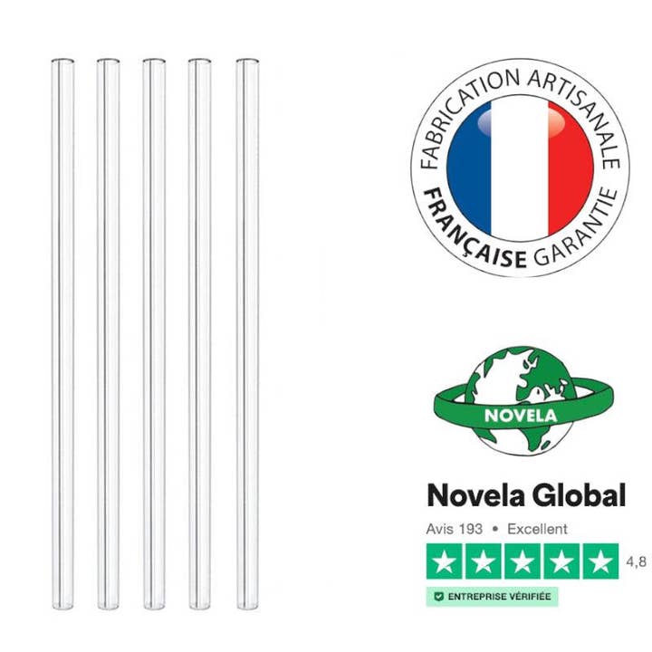5 reusable Master Glassmaker borosilicate glass straws for wholesale by Novela Global