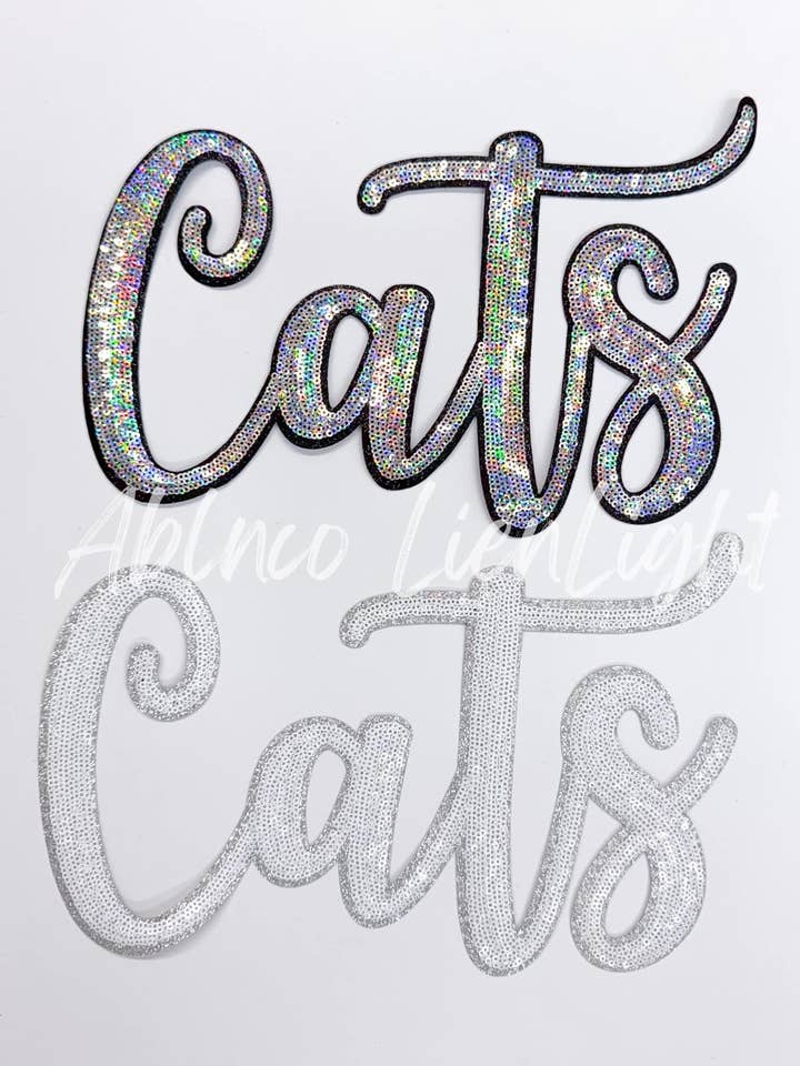 Cats Cursive Letter Mascot Gameday Sequins Patch for wholesale by ABLNco