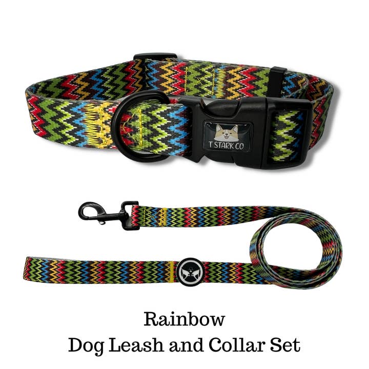 Native Elegance: Rainbow Dog Leash & Collar Duo for wholesale by T Stark Co