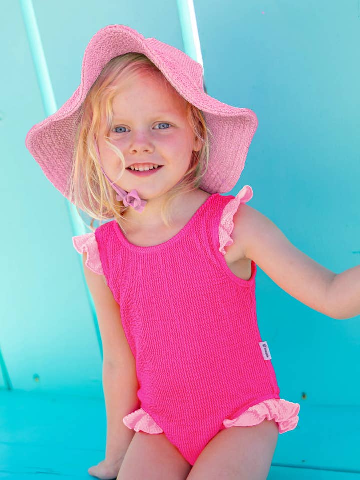 Lulu Toddler Crinkle Ruffle One Piece - Fuchsia for wholesale by Limeapple