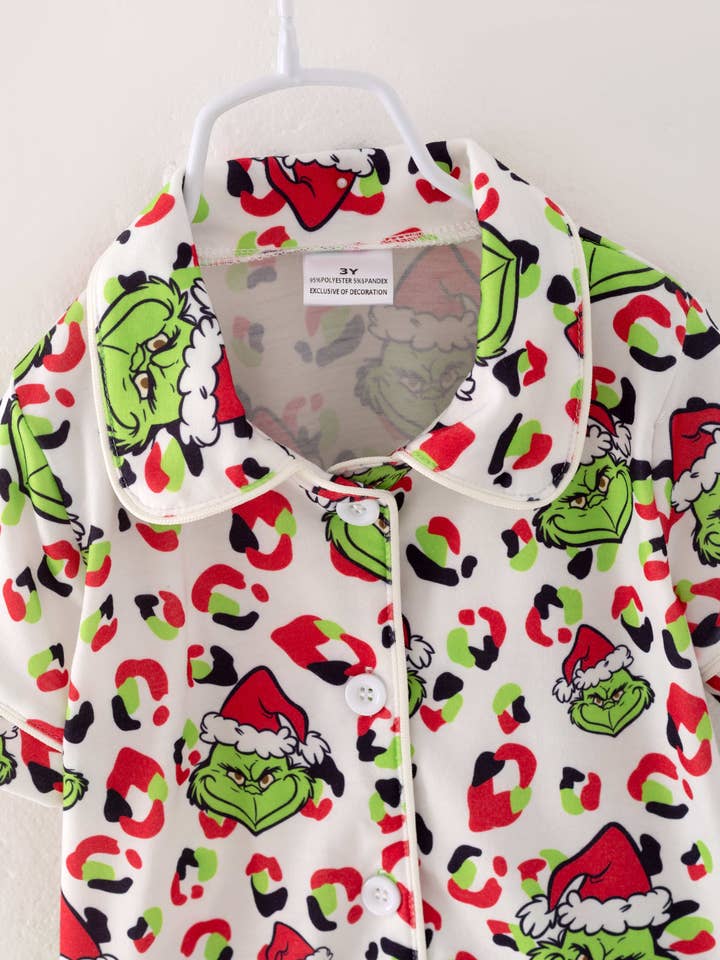 littleoneusa - Wholesale Sleepwear Set - Kids - Christmas Grinch Leopard Girl Pajamas Sleepwear Kids Clothes