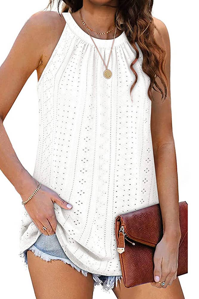 UNISHE - Wholesale Tank Top - Women's - Sleeveless Halter Hollow Out Tank Top ZZKF6839