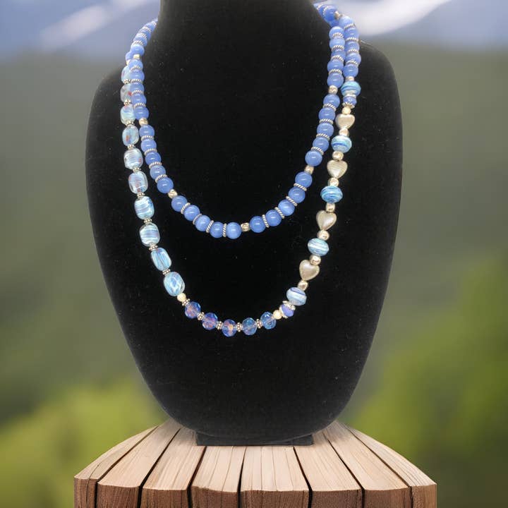 Collier Inoubliable Cristal, Argent, Perles de Verre, Deux couches pour la vente par Exotic by Nature Jewelry