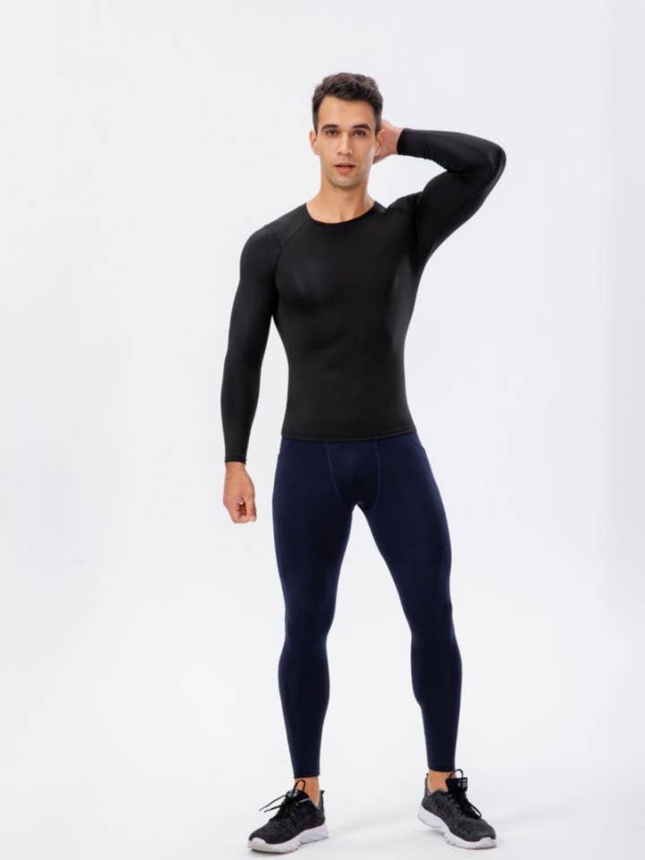 Active by Anna-Kaci - Wholesale Athletic top – men's - Men's Long Sleeve Compression Shirt with Crew Neck2