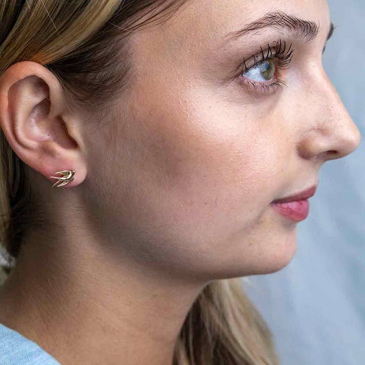 Nina Designs - Wholesale Stud/Post Earrings - Sterling Silver or Bronze Swallow Post Earrings 9x11mm