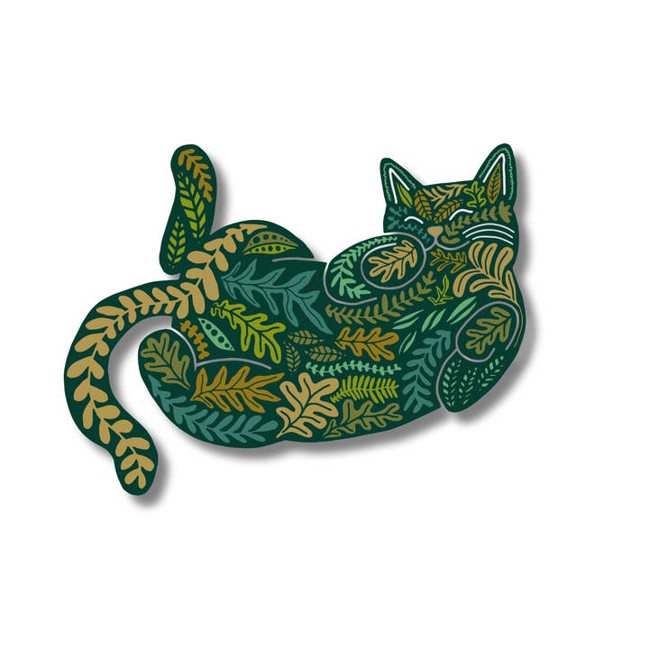 Floral Cat Nap (Belly) Vinyl Sticker, 3in for wholesale by Jessica Holly Creative