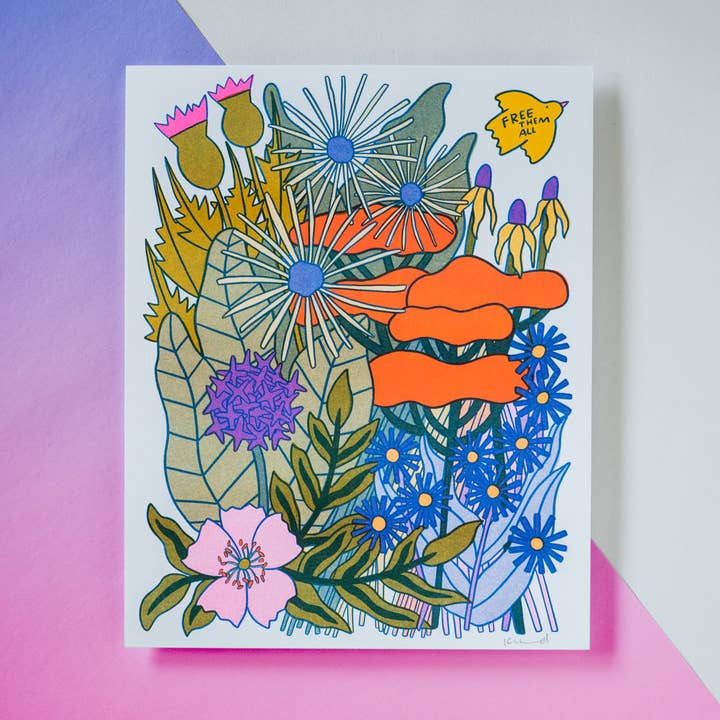 Free Them All - Prairie Risograph Art Print for wholesale by Katie Blanchard Art + Works