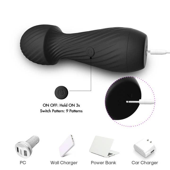 Kinky Pleasure - Wholesale Sex Toy - Bossoftoys - 52-00025 - Dazzle Black Silicone Massager USB - 9 Vibration Modes - Mini Wand5