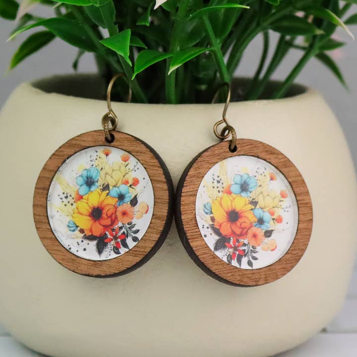 Boho Circle Flower Earrings Turquoise for wholesale by Jo & Co