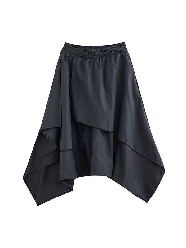 BLACK High Waisted Loose Asymmetric Elasticity Layered Solid Color Culotte for wholesale on Faire6