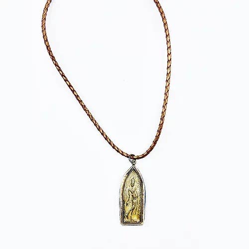 Thai Buddha Bronze Leather Necklace for wholesale by HEATHER FORD