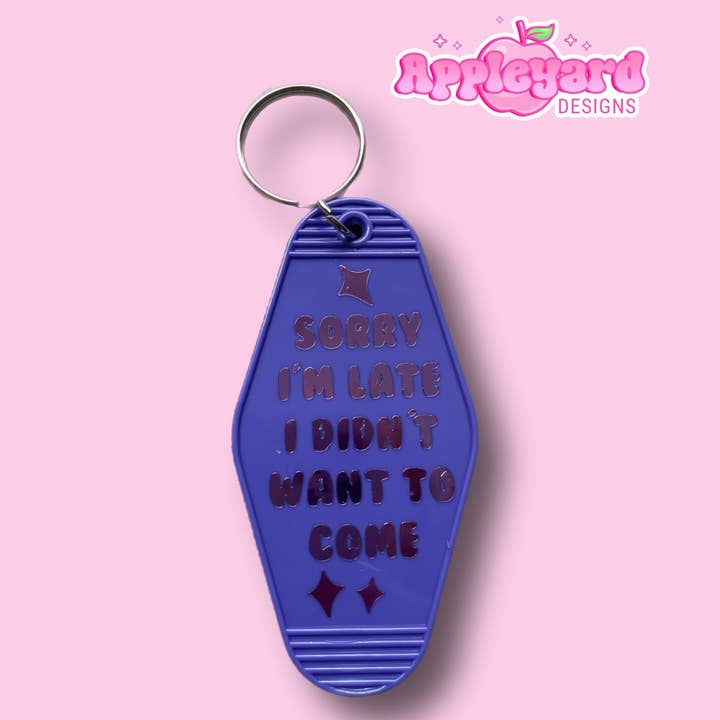 Lo siento, llego tarde | Motel Keyring para venta al por mayor de Appleyard Designs