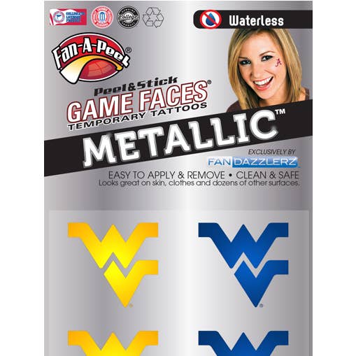 West Virginia Game Faces® Temporary Tattoos for wholesale by Fanapeel / Gamefaces