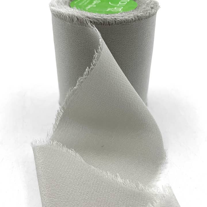 May Arts Ribbon - Wholesale Ribbon - Gift Wrapping - 2" Pale Grey 100% Silk Crepe with Frayed Edge Ribbon