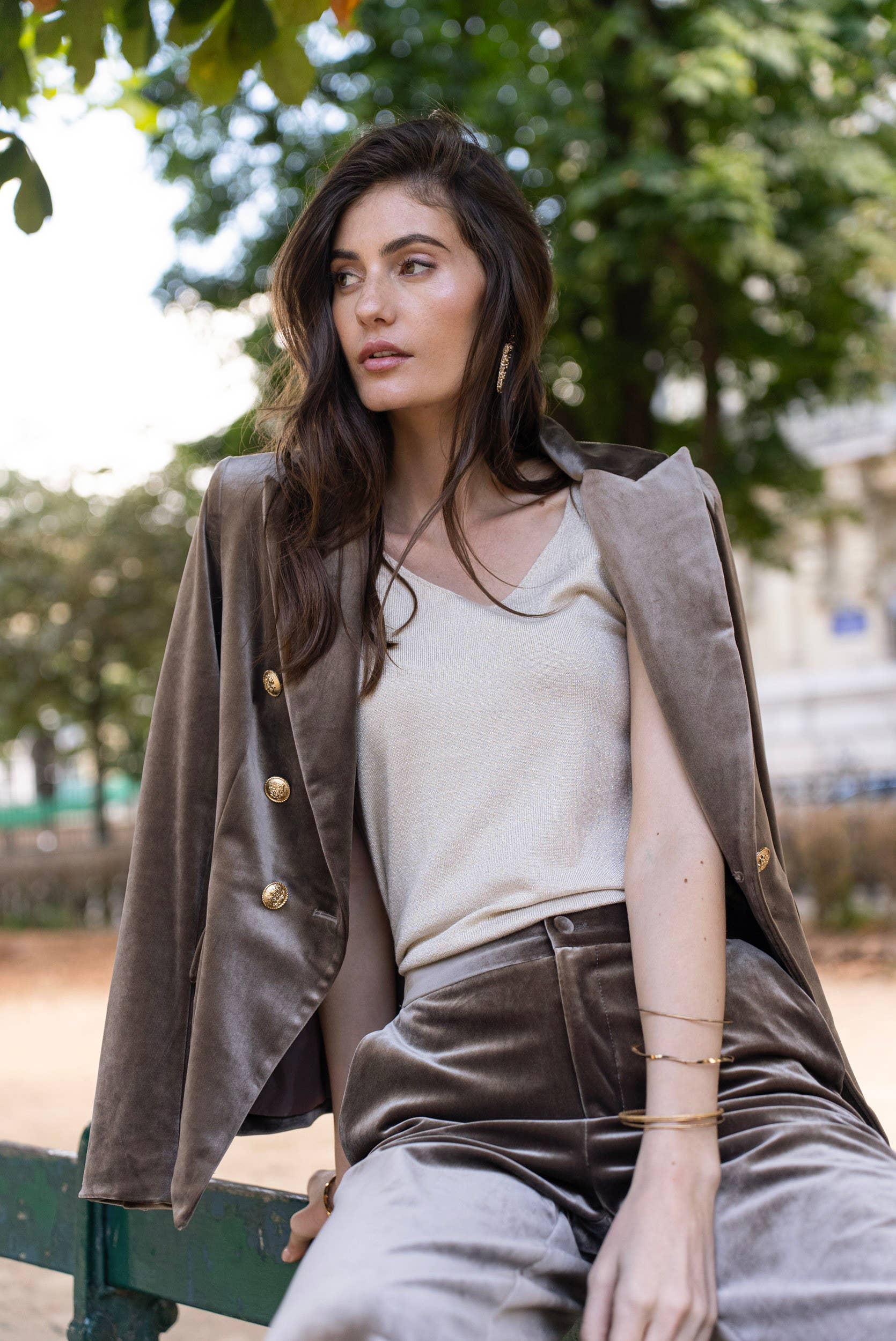 Attentif Paris - Venta al por mayor Chaqueta - Mujer - Chaqueta de terciopelo entallada con botones dorados dobles52