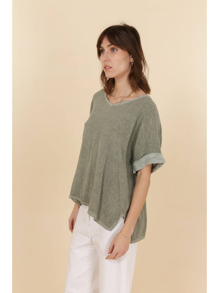 la maison des fibres naturelles - Vente T-shirt – femme - Tshirt coton lin mélangé 10% LINEN 90% COTTON 6763