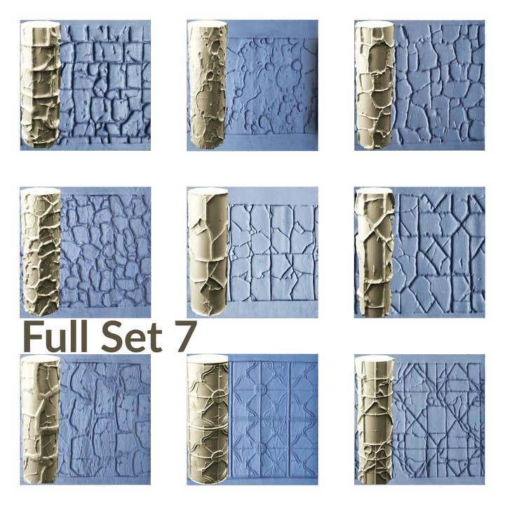 Kasseien- en tegeltextuurroller, 4 inch hoog, kleitextuurroller naadloos ontwerp kunstambacht diorama STL Loot Factory (Set 7) voor wholesale door The Scale Grail