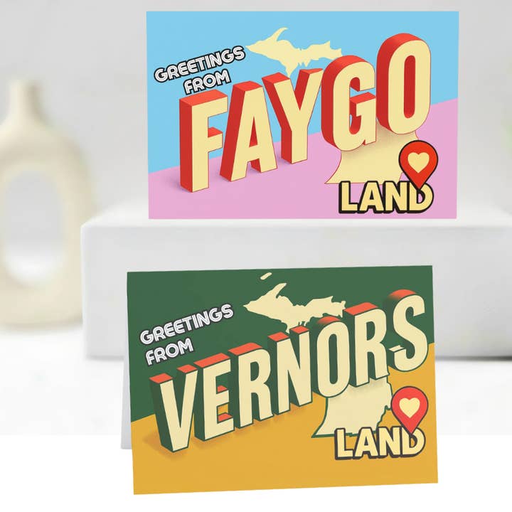 Faygo & Vernors Greeting Cards | Michigan Pop-Inspired Designs for wholesale by Nefer Designer Candles & Home Decor