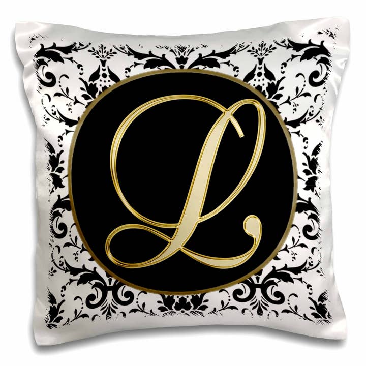 3dRose, Image of The Script Letter L in Black White and Gold, Pillow Case for wholesale by 3dRose