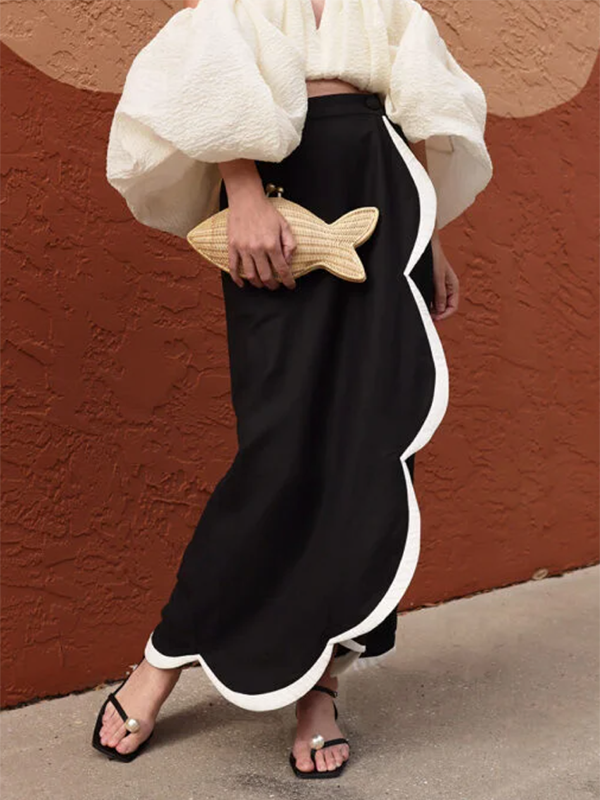 BLACK Irregular Clipping Asymmetric Striped Skirts Bottoms for wholesale on Faire0