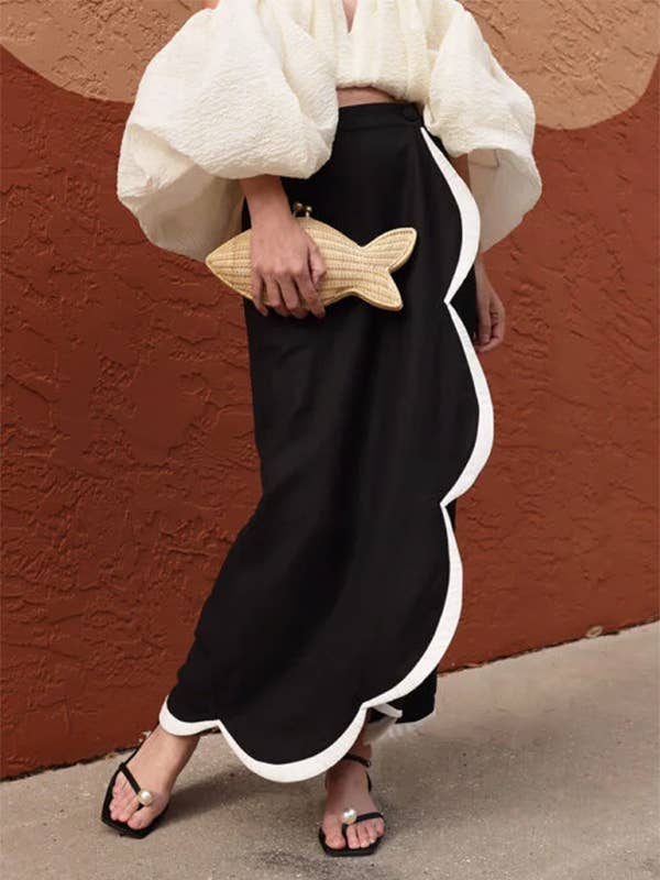 BLACK Irregular Clipping Asymmetric Striped Skirts Bottoms for wholesale on Faire