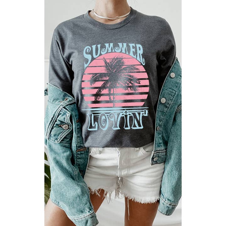 Kissed Apparel - Wholesale Screen Printed T-Shirt - Women's - Retro Summer Lovin Palm Tree Graphic Tee