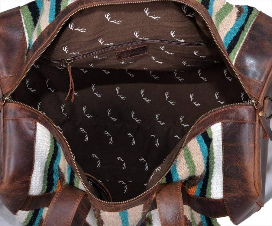 Ranch Junkie - Wholesale Weekender Bag - Unisex - Southwestern Saddle Blanket Aztec Weekender Aspen Leather Duffel Bag5