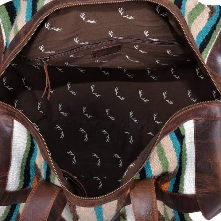 Ranch Junkie - Wholesale Weekender Bag - Unisex - Southwestern Saddle Blanket Aztec Weekender Aspen Leather Duffel Bag5