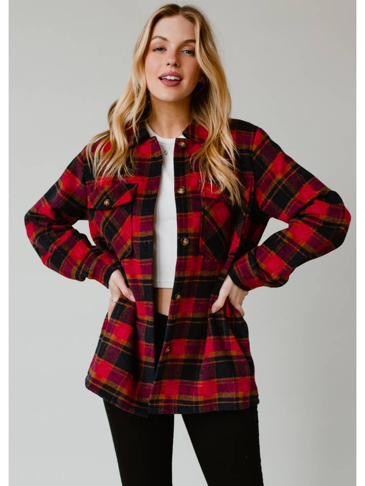 Panache Apparel Co. – wholesale Jacka - Dam – Marinblå, kamel och rosa rutig jacka