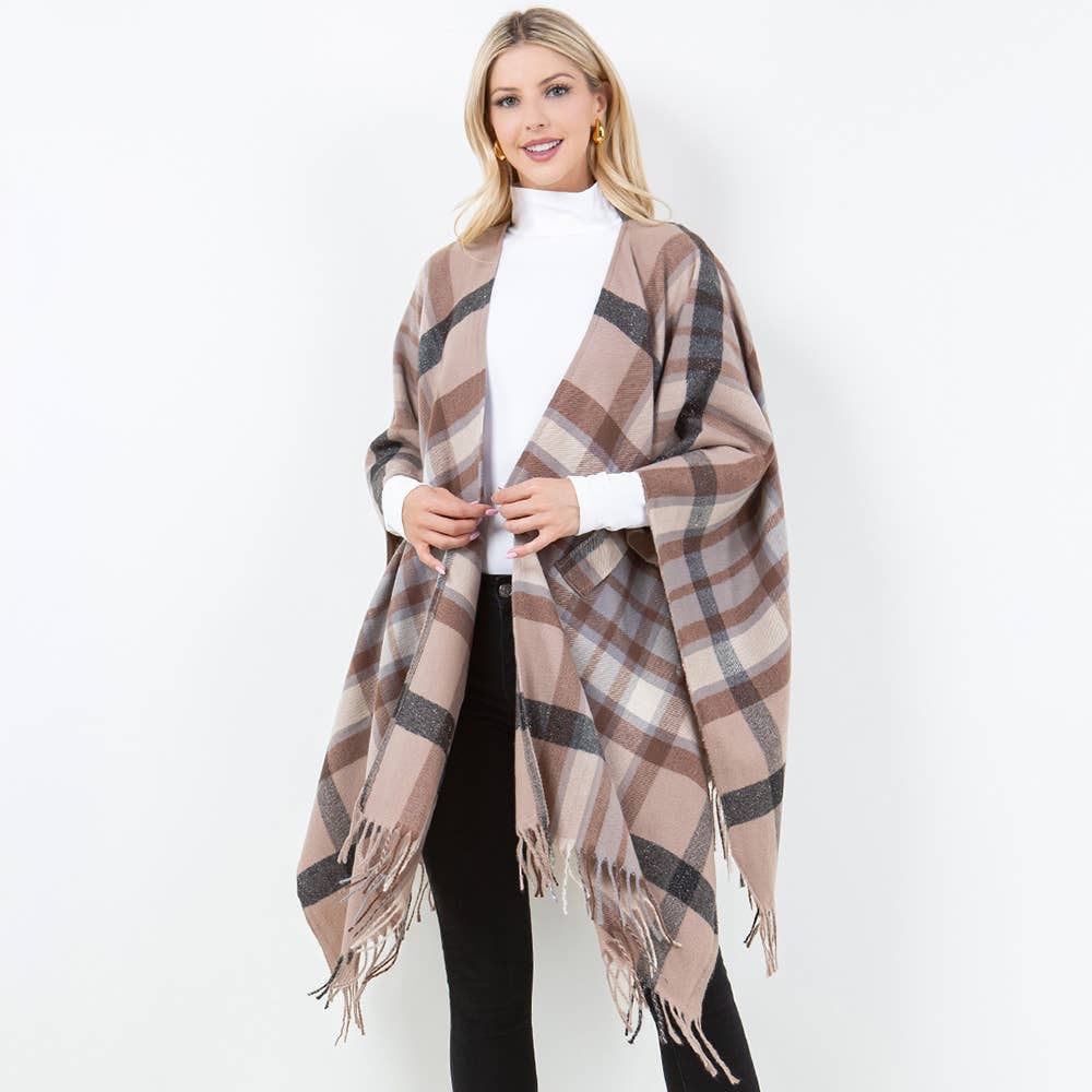 Sensibling Corp. - Vente Poncho – femme - Poncho à Franges en Plaid4
