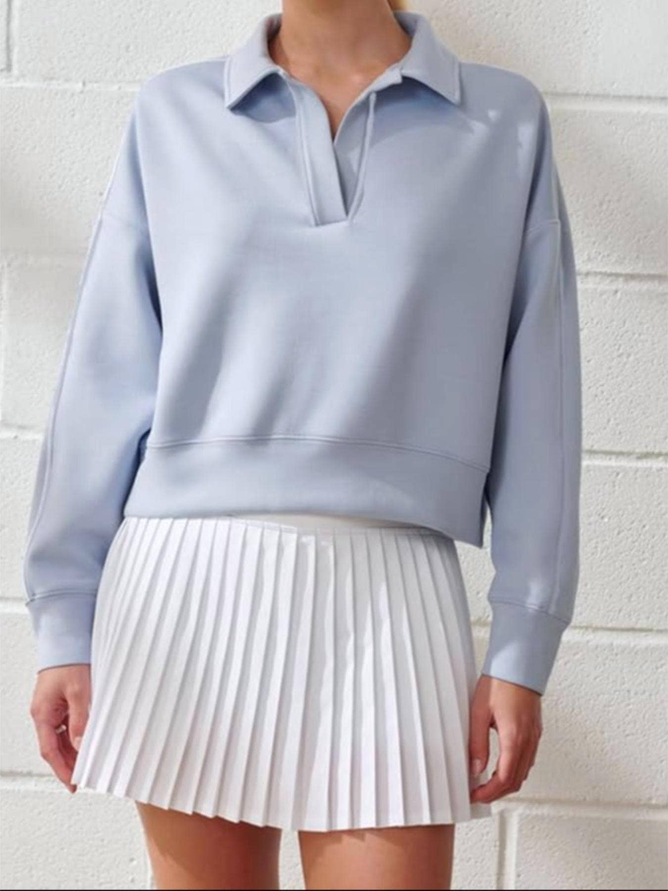 Rosa Clothing - Wholesale Sweatshirt - Women's - V-neck sloucy pullover preppy cropped sweatshirt2