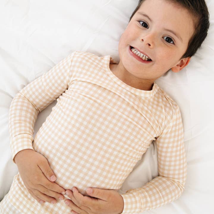 Motette - Wholesale Sleepwear Set - Kids - Sandstone Gingham Bamboo Toddler Pajama Set