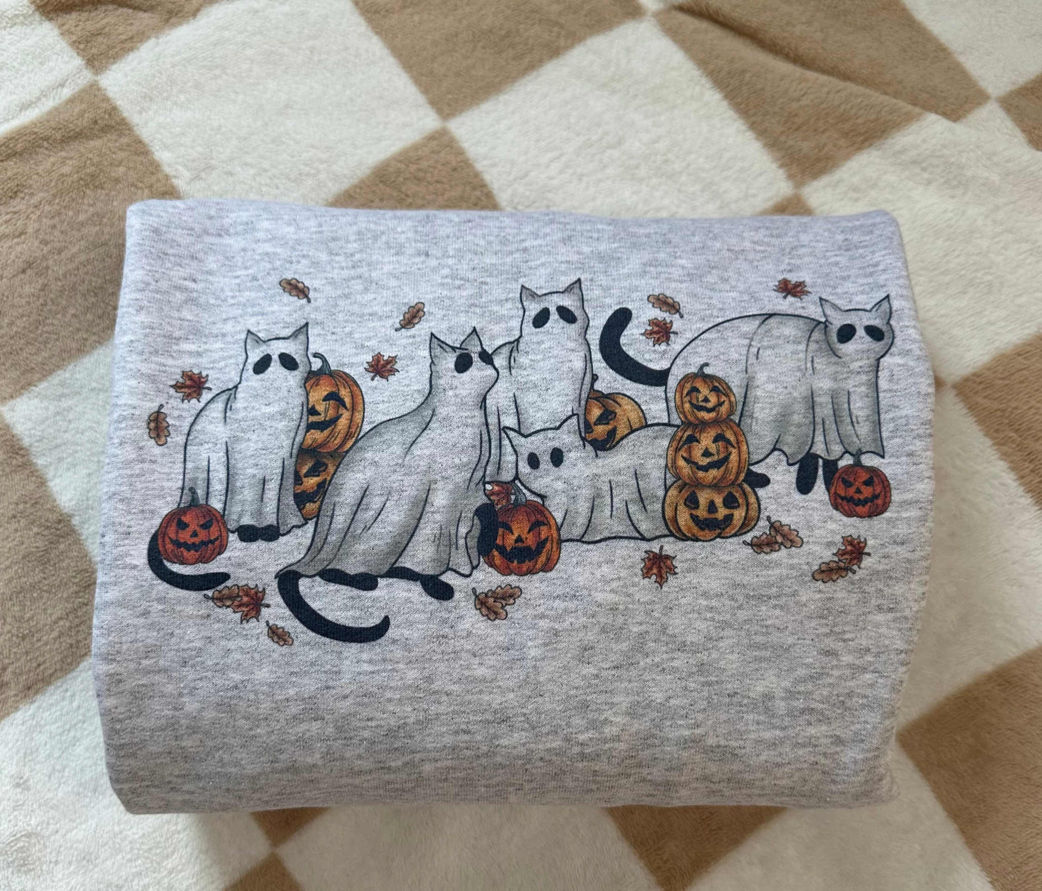 Rags Revived - Wholesale Graphic Sweatshirt - Women's - Halloween Ghost Cats Fall Autumn Sweatshirt1