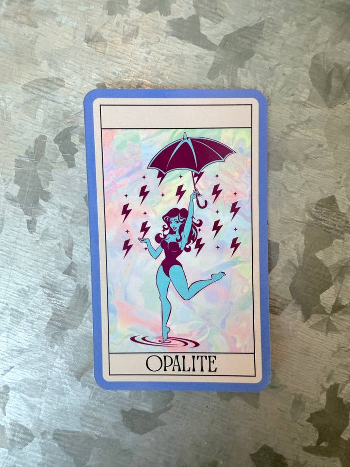 Opalite dancing through lightning tarot waterproof sticker for wholesale by Typo Lettering Co