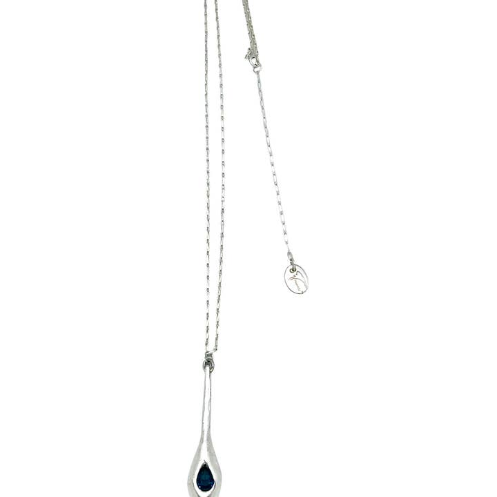 Long Necklace Crystal Tear in Sw Blue Crystal Silver 10µ for wholesale by Gloria Mago