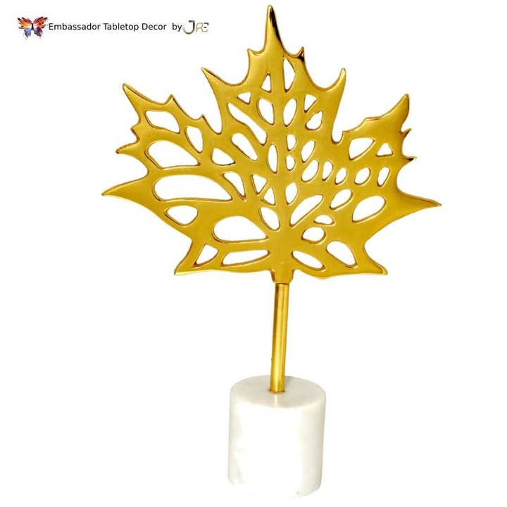 Gold Maple Leaf Sculpture Designer Modern Tabletop Decor for wholesale by JRE Home Decor