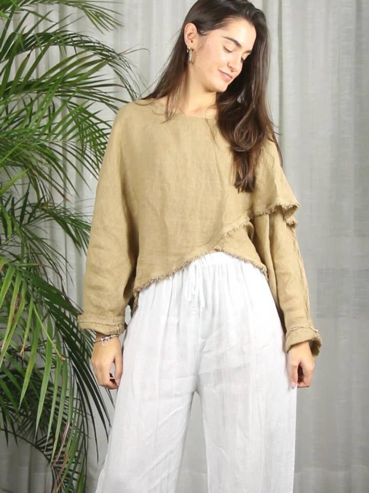 Linen & More - Wholesale Blouse - Women's - REF 83620 CROSSOVER BLOUSE 100% LINEN