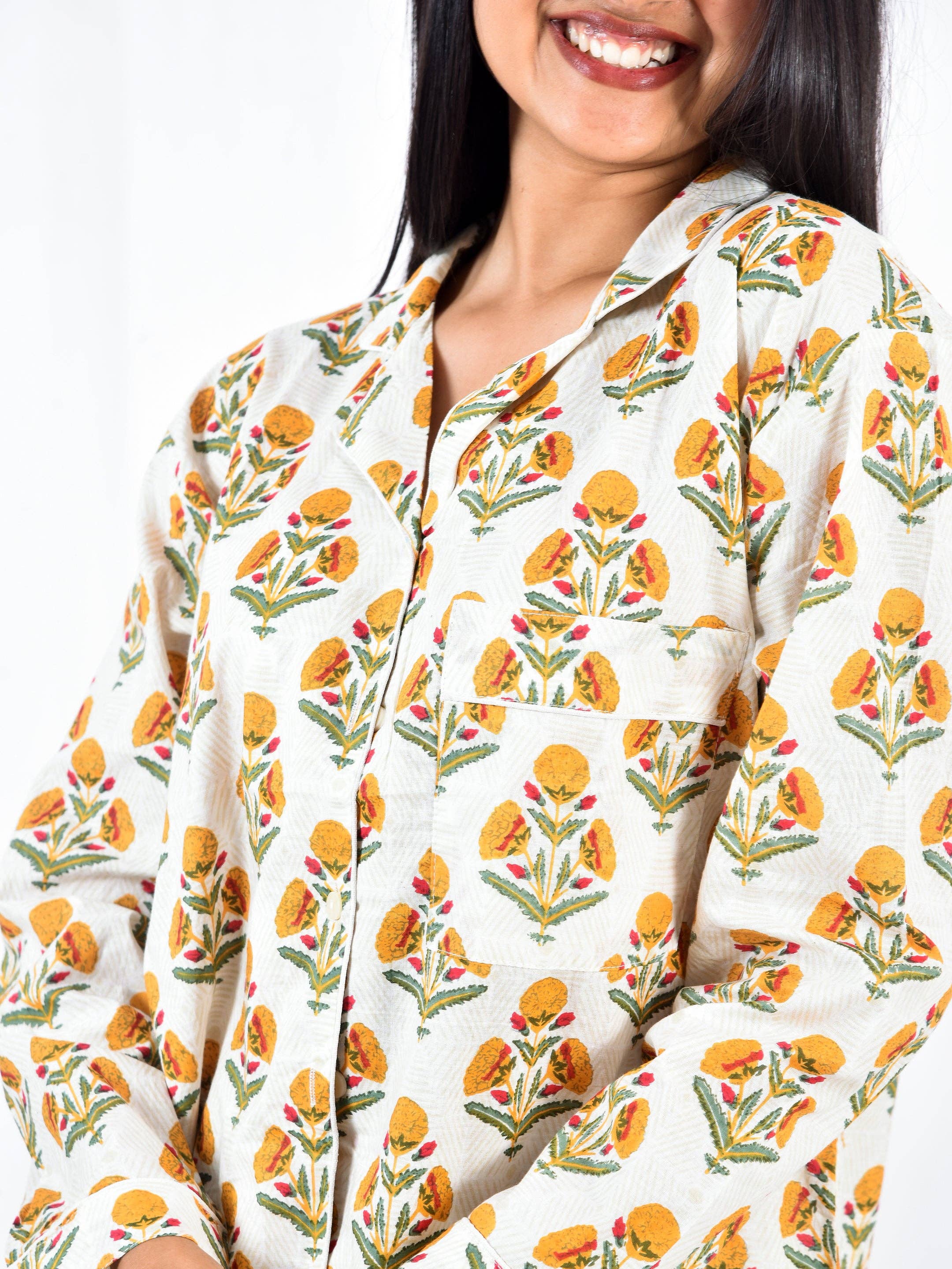 AMRANIS - Wholesale Sleepwear Set - Women's - Yellow Block Printed Long PJ Set6