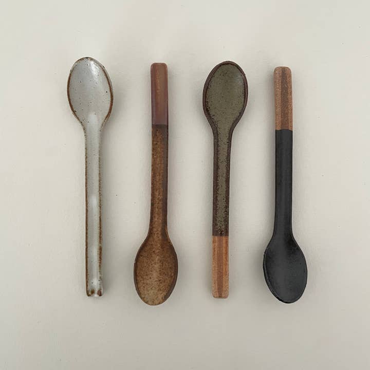 Neutral colorblock handmade Japanese pottery coffee spoon for wholesale by fort & field