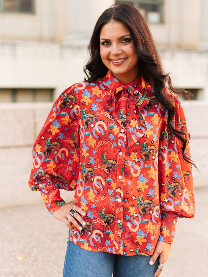 TH2820 RED YEEHAW BOW TIE TOP -NON SHEER (7 Piece) for wholesale by Turquoise Haven