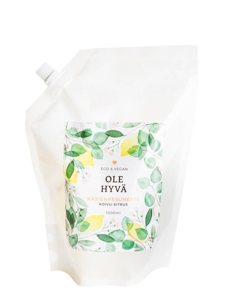 Birch Citrus Hand wash, refill bag 1000ml for wholesale by Ole Hyvä Metsä