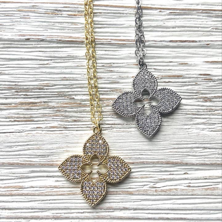 VB&CO Designs Handmade Jewelry - Wholesale Pendant/Charm Necklace - Quatrefoil clover designer trendy jewelry boutique style