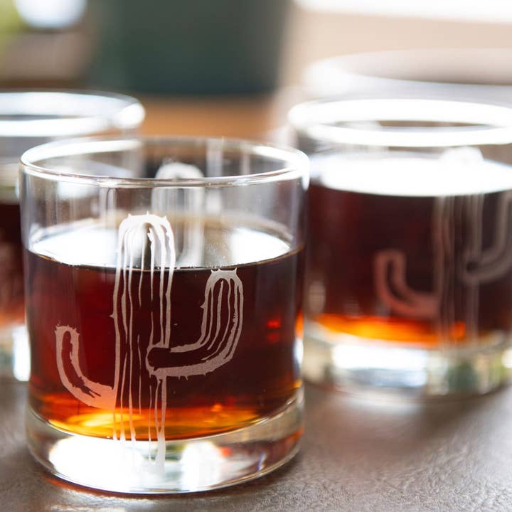 Monster Dance Designs - Wholesale Cocktail/Liquor Glass - Cactus Etched Whiskey Glass