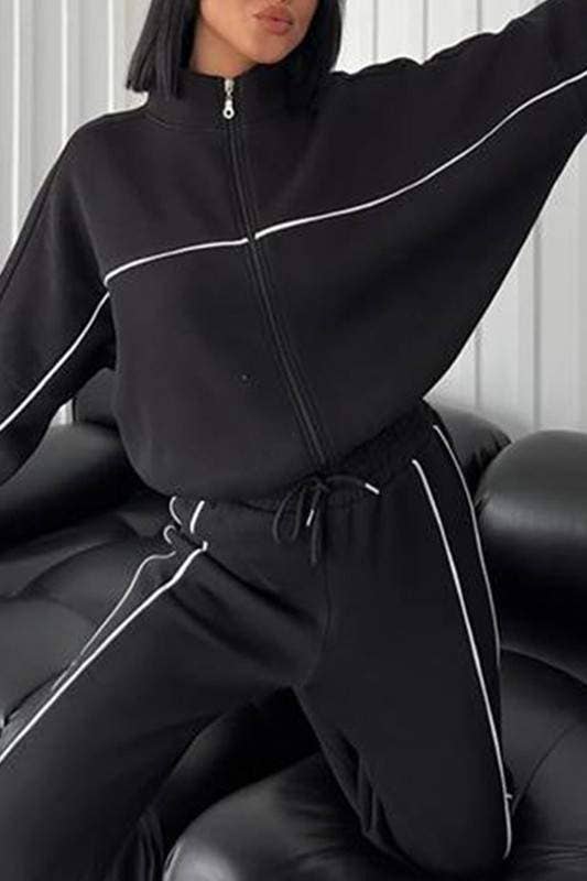 Fashion Combination – Engroshandel Top- og nederdelsæt - Dame – afslappet pasform træningsdragt med lynlås1