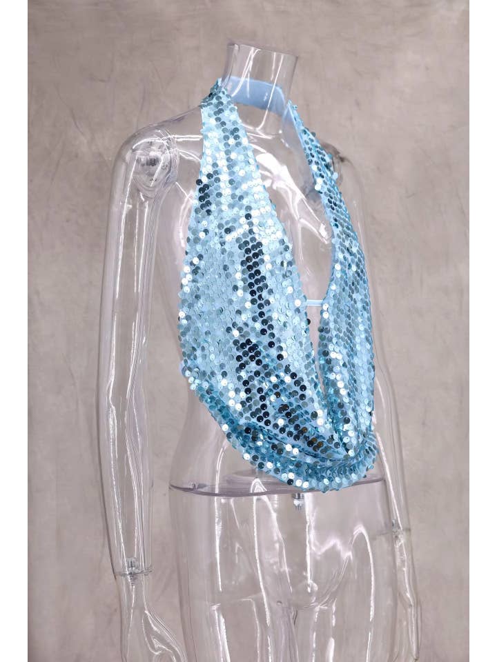 BELLISSIMA FASHION - Vente Chemisier – femme - Haut court sans manches à paillettes avec décolleté en V profond et dos nu(C)5