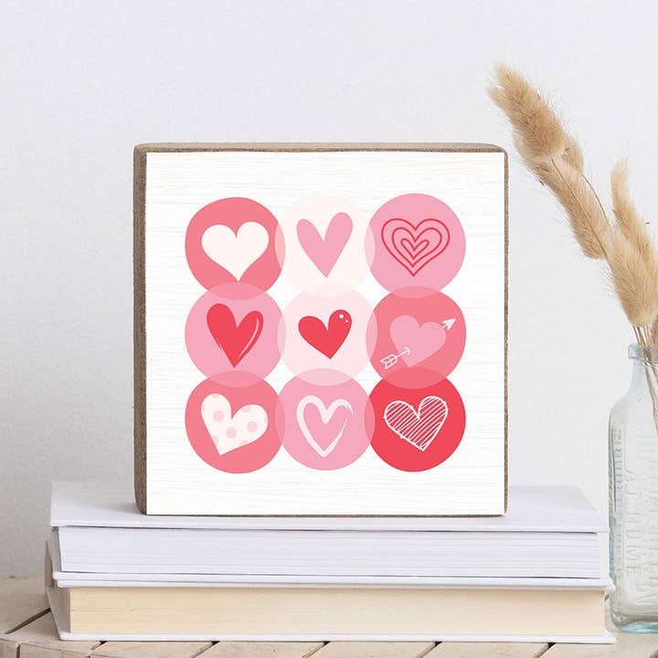 Bloco Decorativo de Madeira Corações em Bolha por atacado de Rustic Marlin